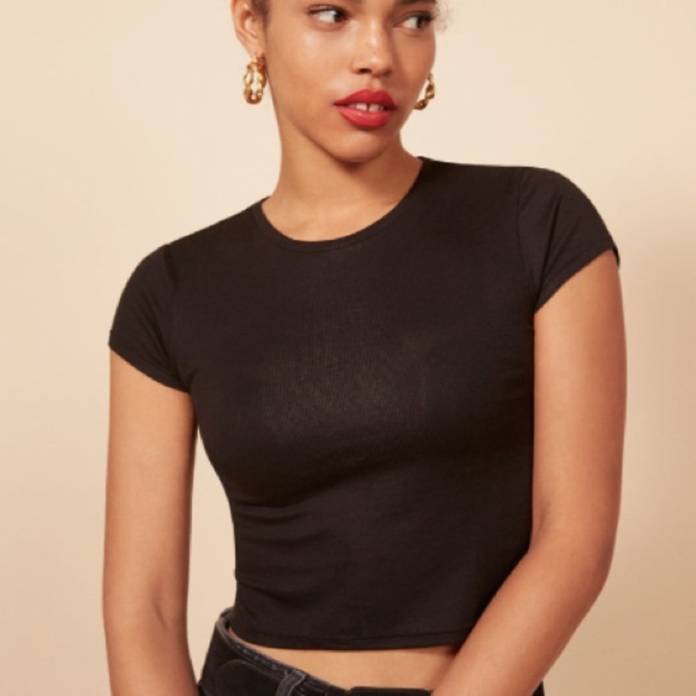 Black Rib Cropped Crew Tee from The Reformation